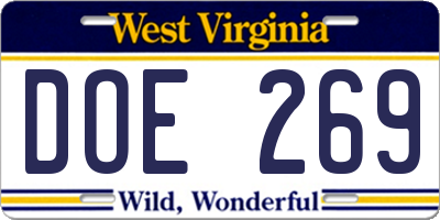 WV license plate DOE269