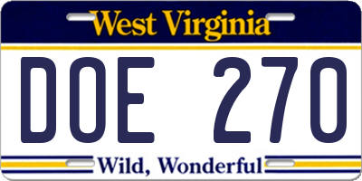 WV license plate DOE270