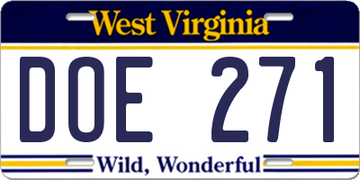 WV license plate DOE271
