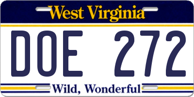 WV license plate DOE272