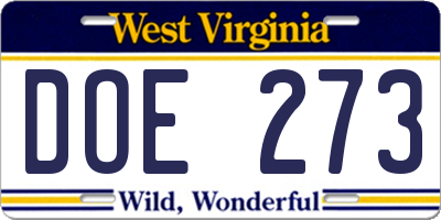 WV license plate DOE273