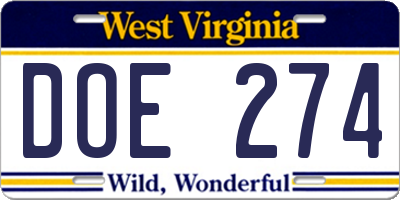 WV license plate DOE274