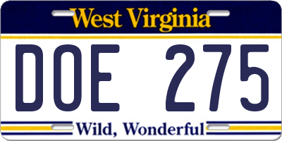 WV license plate DOE275
