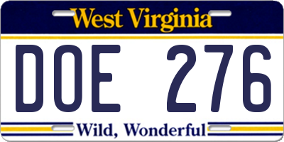 WV license plate DOE276