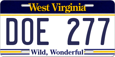 WV license plate DOE277