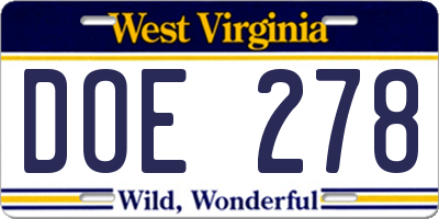 WV license plate DOE278