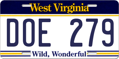 WV license plate DOE279