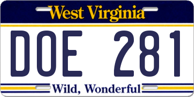 WV license plate DOE281