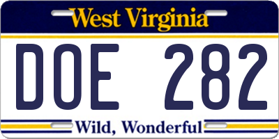 WV license plate DOE282