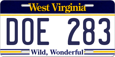 WV license plate DOE283