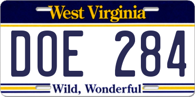 WV license plate DOE284