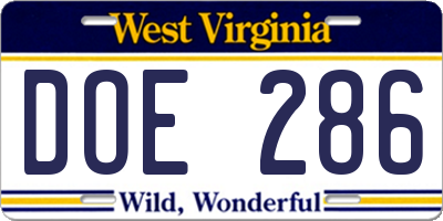 WV license plate DOE286