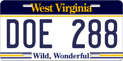 WV license plate DOE288