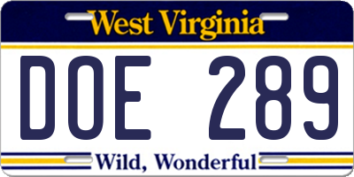 WV license plate DOE289
