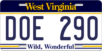 WV license plate DOE290