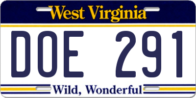 WV license plate DOE291