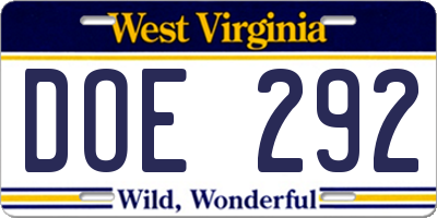WV license plate DOE292