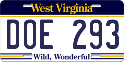 WV license plate DOE293