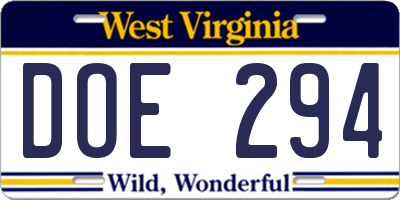 WV license plate DOE294