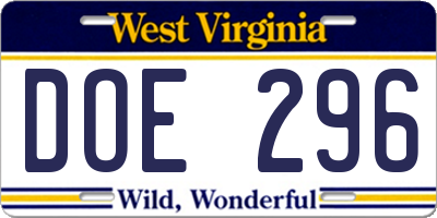 WV license plate DOE296