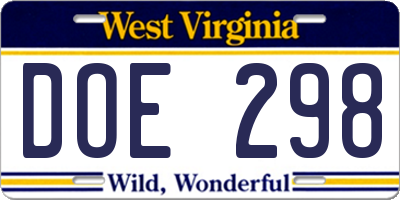 WV license plate DOE298