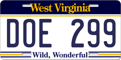 WV license plate DOE299