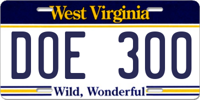 WV license plate DOE300