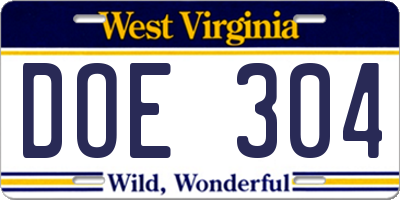 WV license plate DOE304