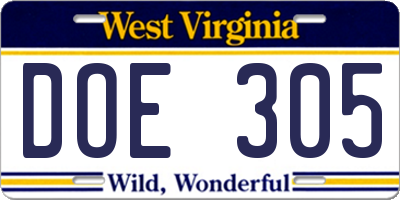 WV license plate DOE305