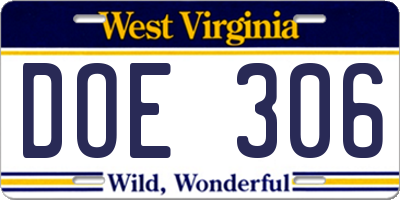 WV license plate DOE306