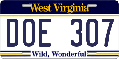WV license plate DOE307