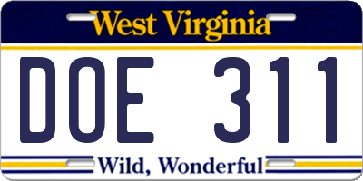 WV license plate DOE311