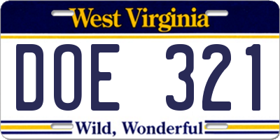WV license plate DOE321