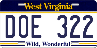 WV license plate DOE322