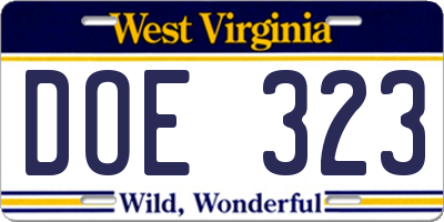 WV license plate DOE323