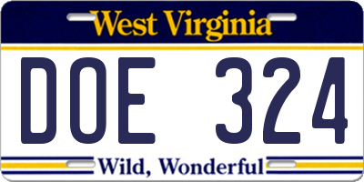 WV license plate DOE324