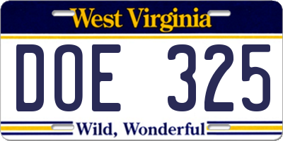 WV license plate DOE325