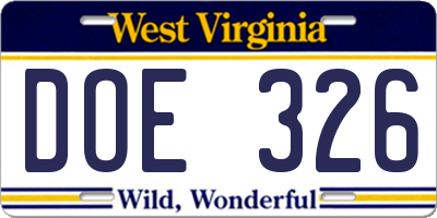 WV license plate DOE326
