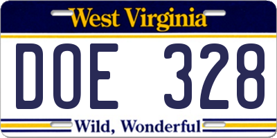 WV license plate DOE328