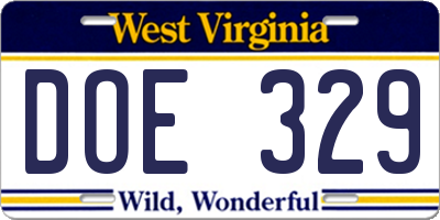 WV license plate DOE329