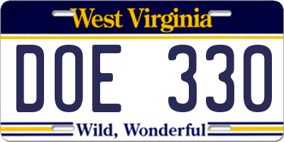 WV license plate DOE330