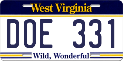 WV license plate DOE331