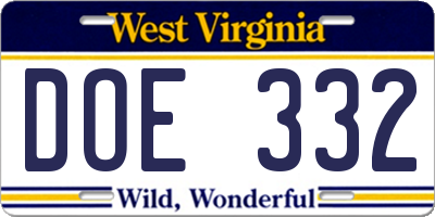 WV license plate DOE332