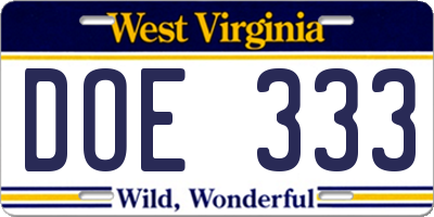 WV license plate DOE333