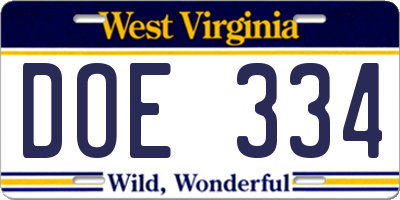 WV license plate DOE334