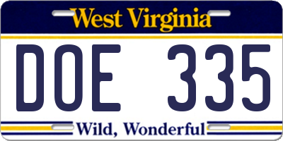 WV license plate DOE335