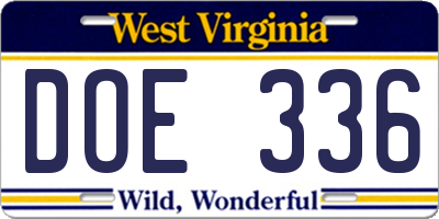 WV license plate DOE336