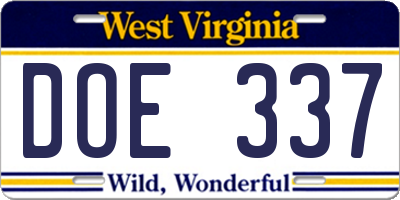 WV license plate DOE337