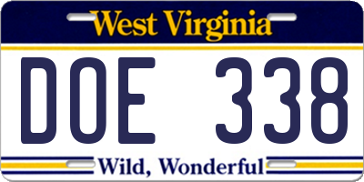 WV license plate DOE338