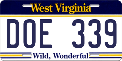 WV license plate DOE339